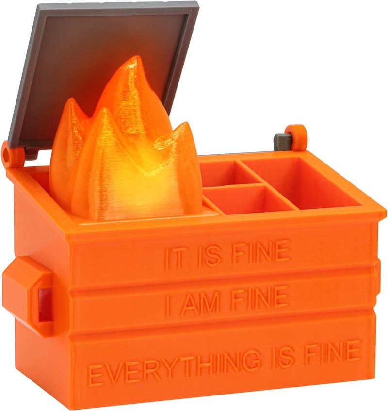 Dalycro Dumpster Fire Pencil Holder Fun Desk Accessories with Removable Flame Light Touch Dimming Mode & USB Charging Port Perfect Pen Holder for Desk, Funny Gift for Coworkers - Image 1